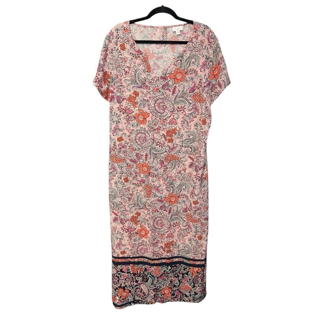 J. Jill Pink Paisley Maxi Dress with Orange Floral Accents